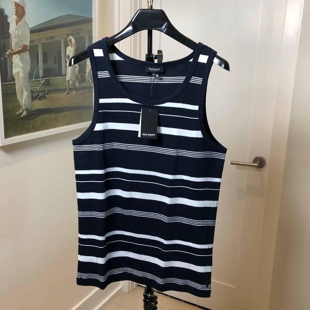 Ron Dorff Men's Tank Top, Navy & White Stripe, Size XL - Brand New
